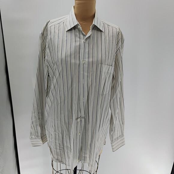 Ermenegildo Zegna Shirt Men’s 41/16 White Green Striped Long Sleeve Button Up - Picture 6 of 14